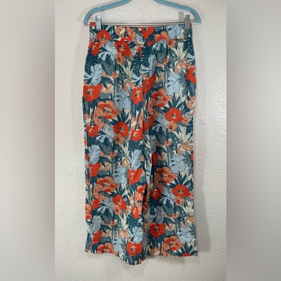 C&C California Linen Palm Leaf Tropical Printed Wide Leg Cropped Pants Women’s M - Picture 6 of 8